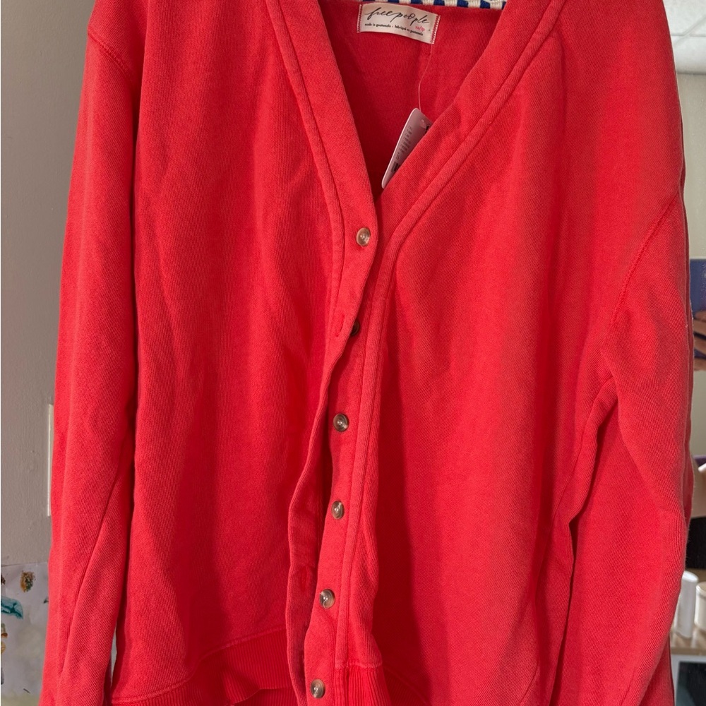 NWT Free People Take it Easy Red/Rouge Knit Cardigan Sweater - Picture 2 of 8